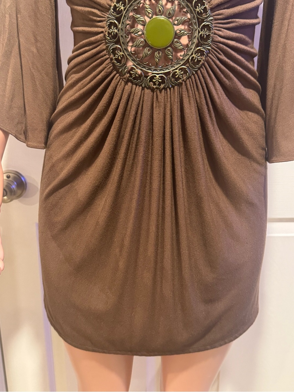 Sky Brand Brown Deep V-Neck Mini Dress with Decorative Waist Accent Sz S - Picture 5 of 11